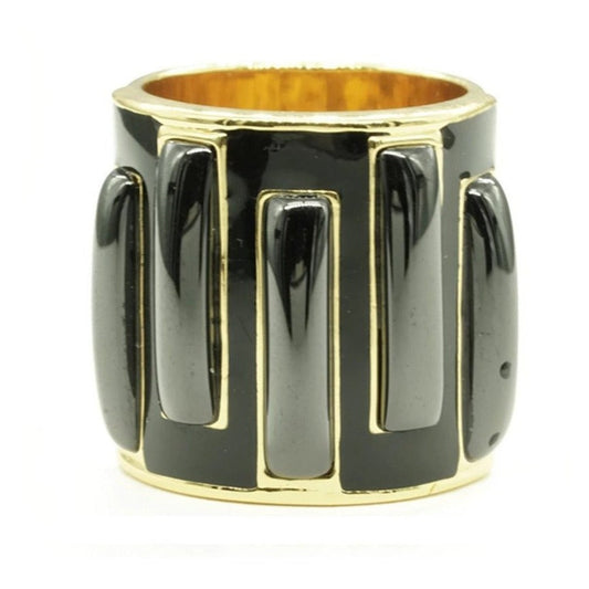 Black and Gold Wide Geometric Cigar Band Statement Ring Elsy Style Ring