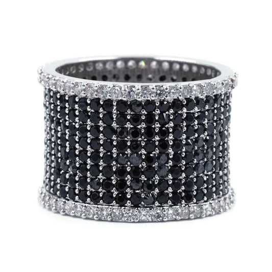 Black and White CZ Cluster Silvertone Fashion Ring Band Elsy Style Rings