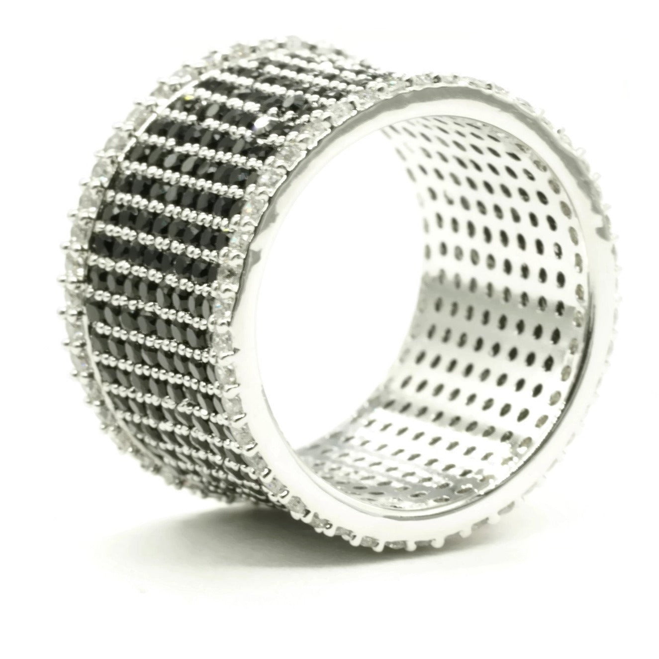 Black and White CZ Cluster Silvertone Fashion Ring Band Elsy Style Rings