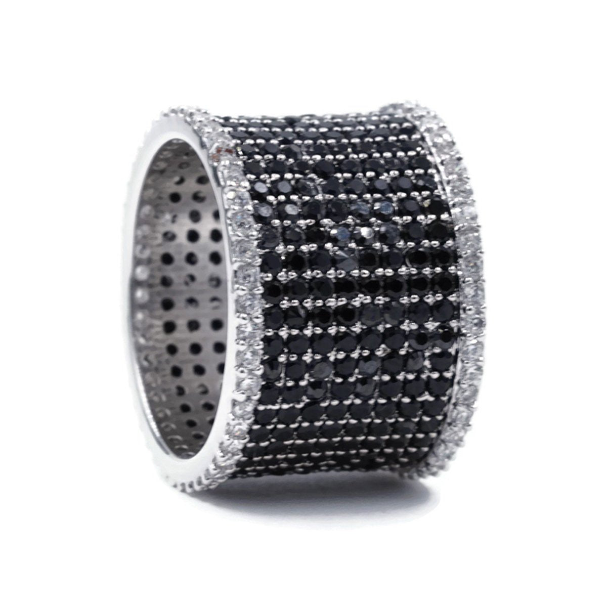 Black and White CZ Cluster Silvertone Fashion Ring Band Elsy Style Rings