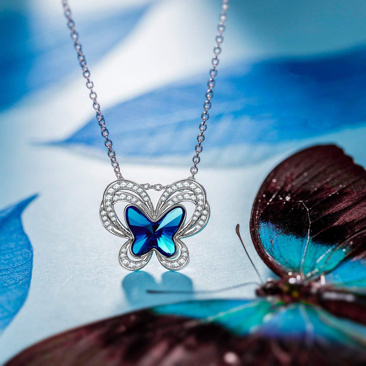 Blue Topaz Butterfly Necklace ITALY Design Elsy Style Necklace