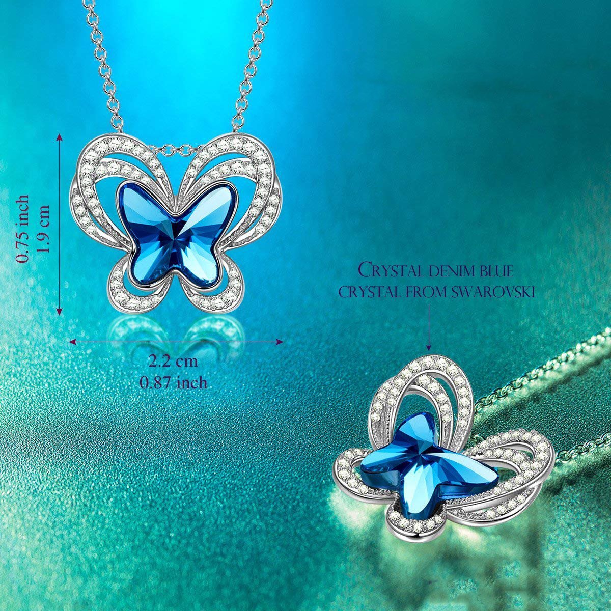 Blue Topaz Butterfly Necklace ITALY Design Elsy Style Necklace