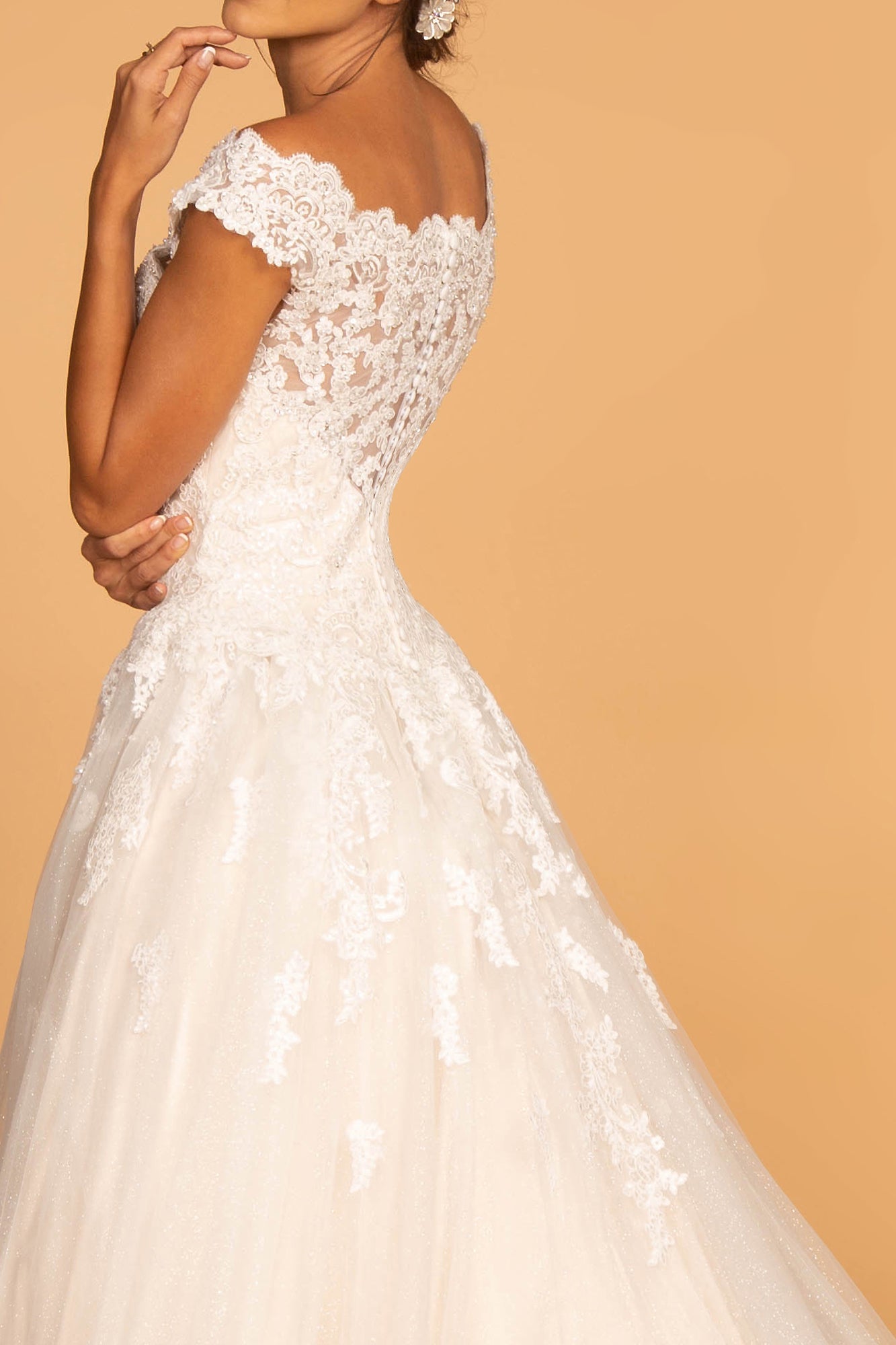 Boat-Neck Embroidered Mesh A-Line Wedding Gown GLGL2596 Elsy Style WEDDING GOWNS