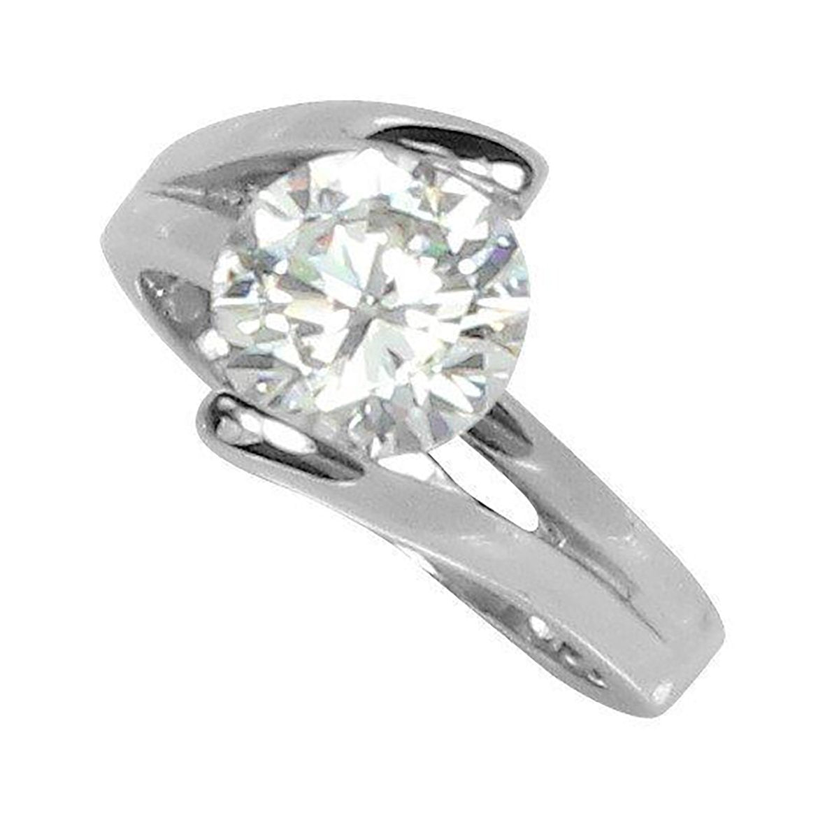 Brilliant Round Solitaire Engagement Style Ring in Silvertone Stainless Steel and Cubic Zirconia Elsy Style Ring