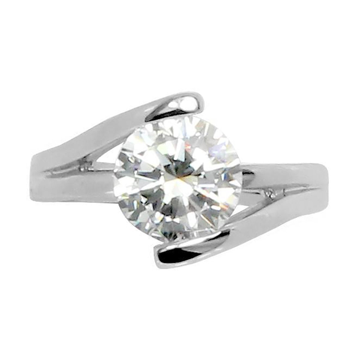 Brilliant Round Solitaire Engagement Style Ring in Silvertone Stainless Steel and Cubic Zirconia Elsy Style Ring