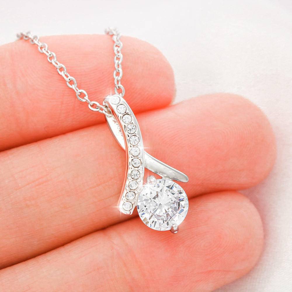 CARD#2-make-a-wish 18K White Gold Plated Ribbon Love Necklace made with  Crystals Elsy Style Jewelry