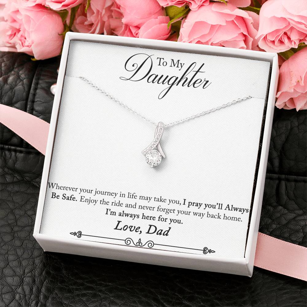 CARD#30-Father_to_daughter_final_first_text 18K White Gold Plated Ribbon Love Necklace made with  Crystals Elsy Style Jewelry