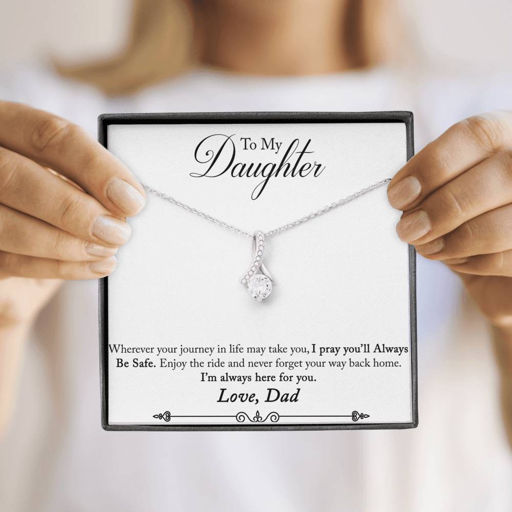 CARD#30-Father_to_daughter_final_first_text 18K White Gold Plated Ribbon Love Necklace made with  Crystals Elsy Style Jewelry