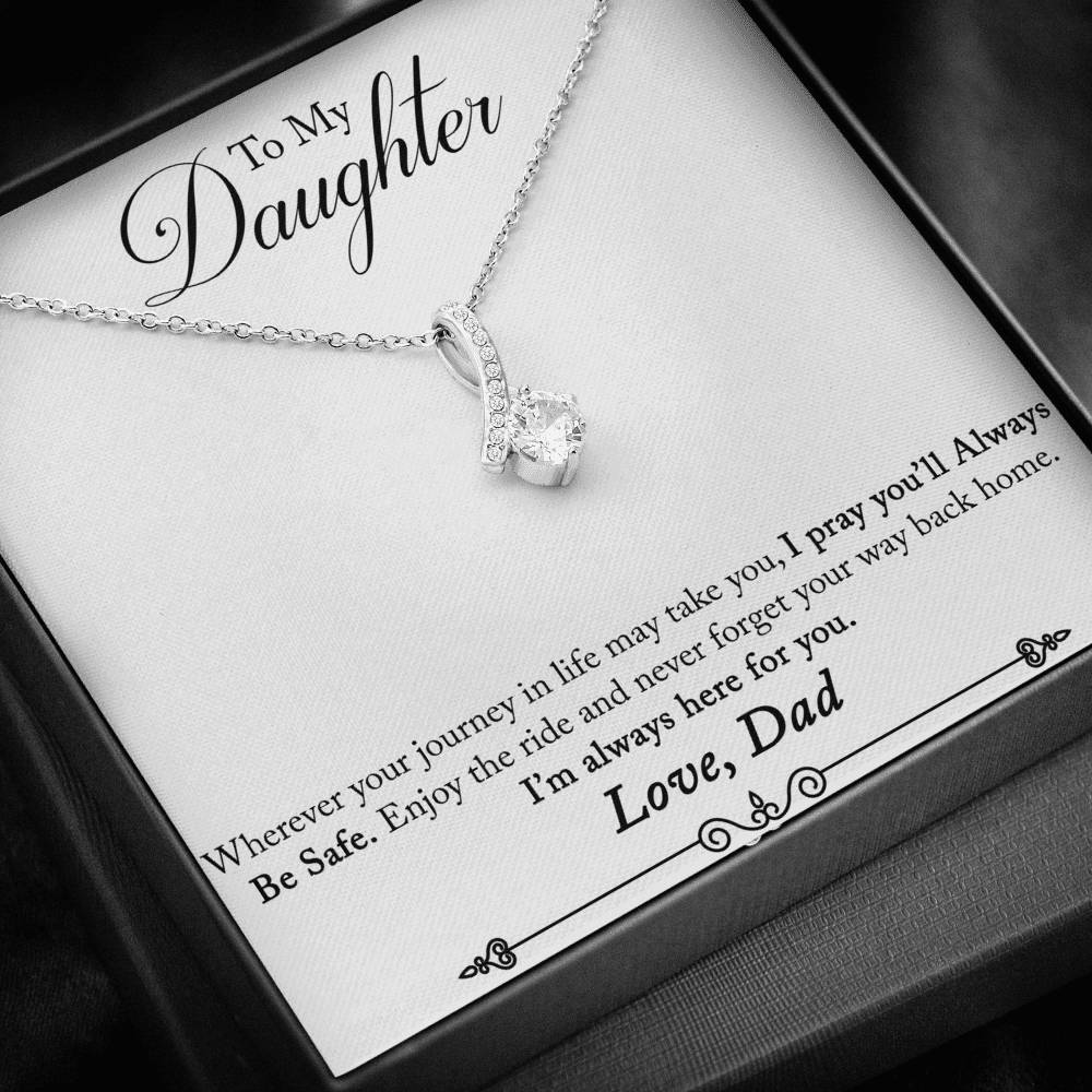 CARD#30-Father_to_daughter_final_first_text 18K White Gold Plated Ribbon Love Necklace made with  Crystals Elsy Style Jewelry