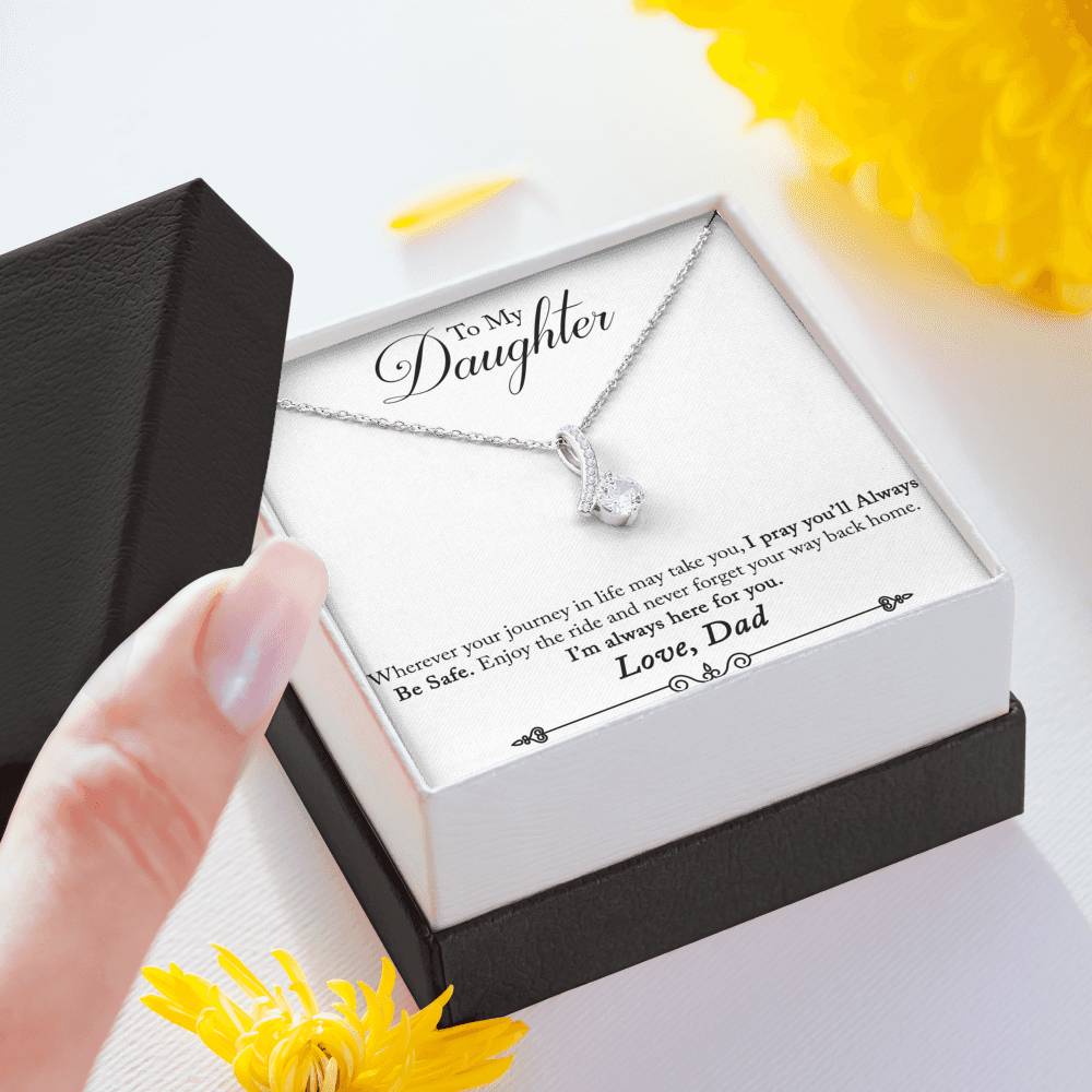 CARD#30-Father_to_daughter_final_first_text 18K White Gold Plated Ribbon Love Necklace made with  Crystals Elsy Style Jewelry