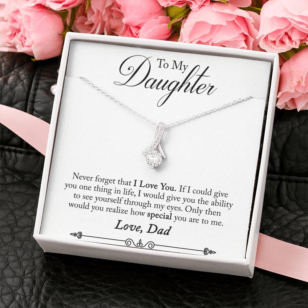 CARD#31-Father_to_daughter_final_second_text 18K White Gold Plated Ribbon Love Necklace made with  Crystals Elsy Style Jewelry