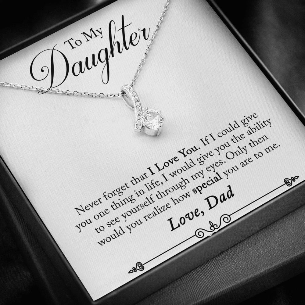 CARD#31-Father_to_daughter_final_second_text 18K White Gold Plated Ribbon Love Necklace made with  Crystals Elsy Style Jewelry