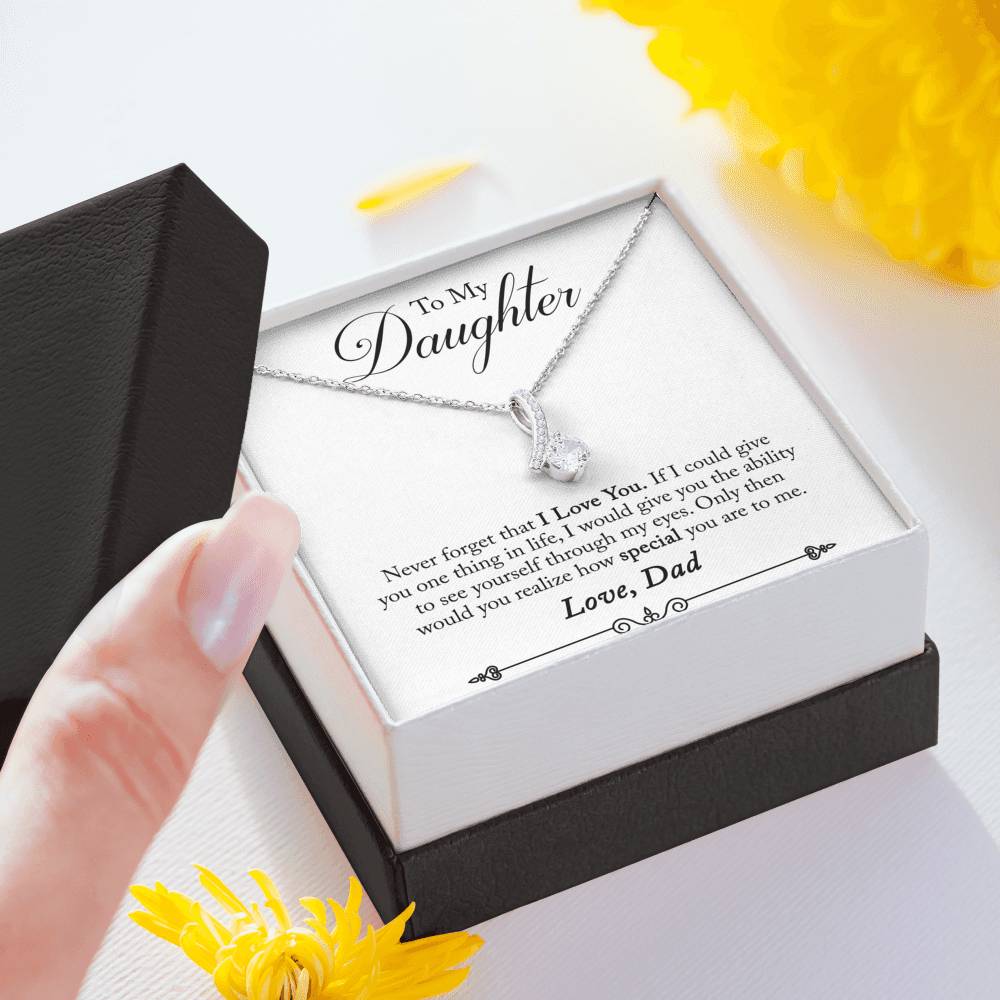 CARD#31-Father_to_daughter_final_second_text 18K White Gold Plated Ribbon Love Necklace made with  Crystals Elsy Style Jewelry