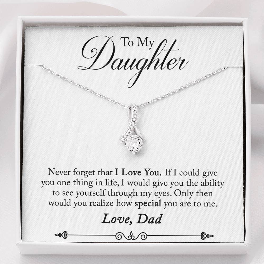 CARD#31-Father_to_daughter_final_second_text 18K White Gold Plated Ribbon Love Necklace made with  Crystals Elsy Style Jewelry