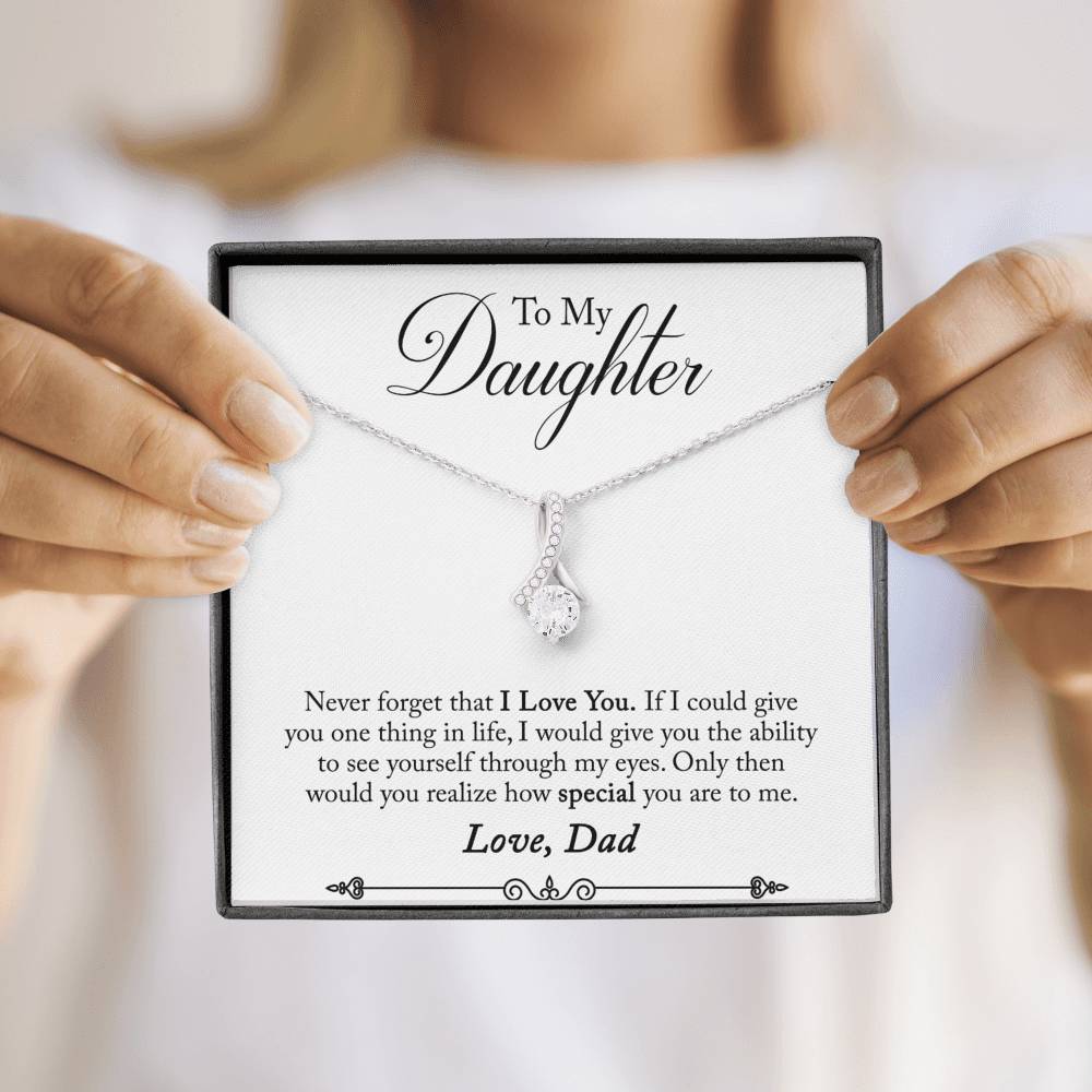 CARD#31-Father_to_daughter_final_second_text 18K White Gold Plated Ribbon Love Necklace made with  Crystals Elsy Style Jewelry