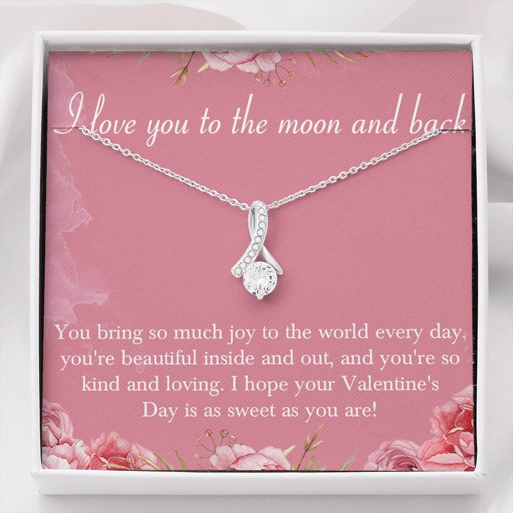 CARD#6-i-love-you-to-the-moon-and-back 18K White Gold Plated Ribbon Love Necklace made with  Crystals Elsy Style Jewelry