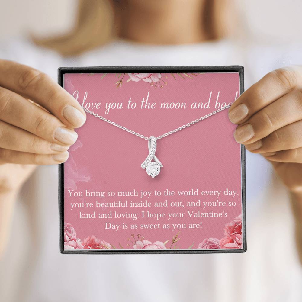 CARD#6-i-love-you-to-the-moon-and-back 18K White Gold Plated Ribbon Love Necklace made with  Crystals Elsy Style Jewelry