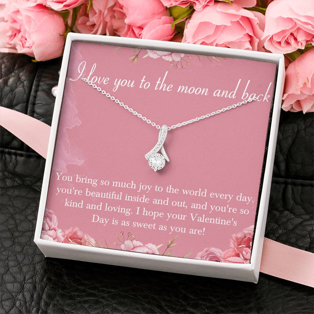 CARD#6-i-love-you-to-the-moon-and-back 18K White Gold Plated Ribbon Love Necklace made with  Crystals Elsy Style Jewelry