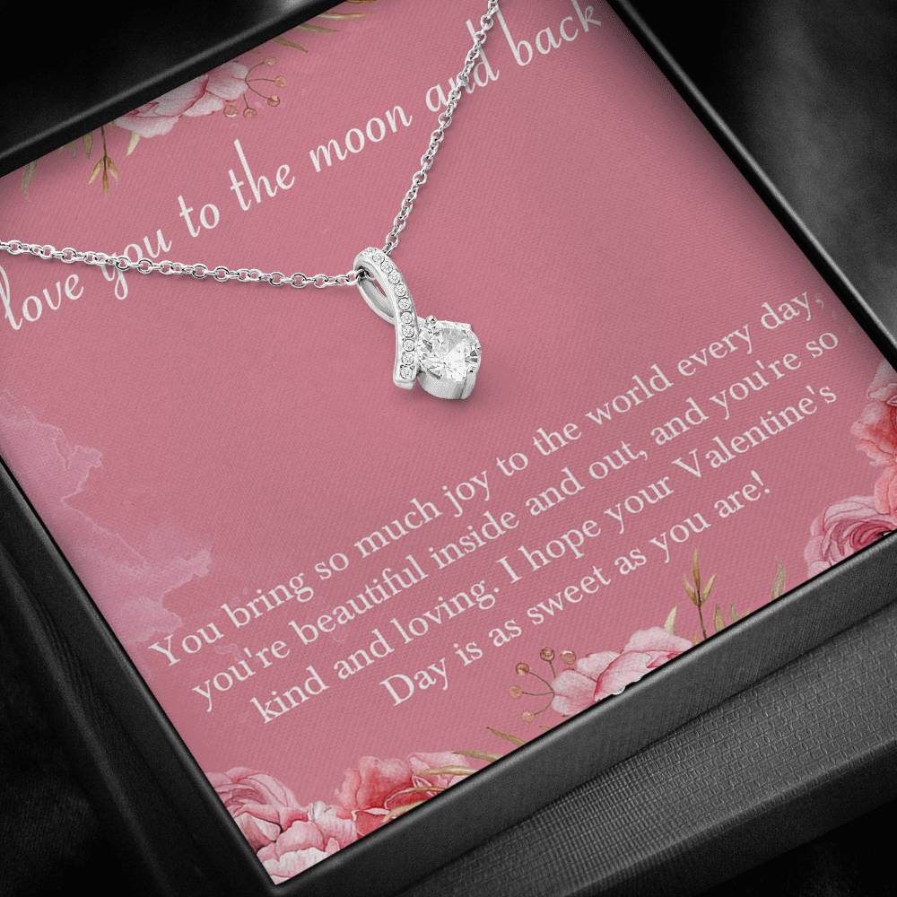 CARD#6-i-love-you-to-the-moon-and-back 18K White Gold Plated Ribbon Love Necklace made with  Crystals Elsy Style Jewelry