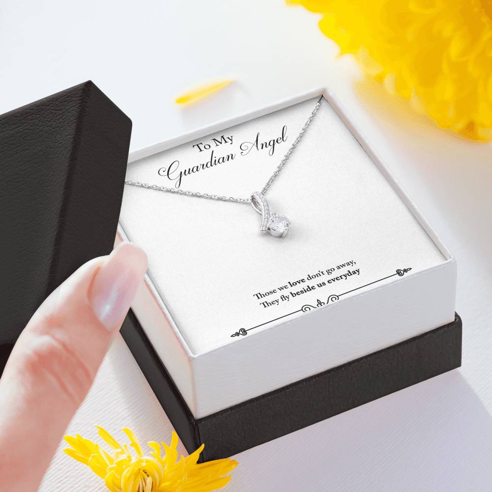 CARD#61-Guardian_angel_final_first_text 18K White Gold Plated Ribbon Love Necklace made with  Crystals Elsy Style Jewelry