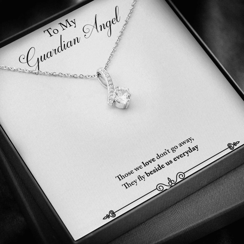 CARD#61-Guardian_angel_final_first_text 18K White Gold Plated Ribbon Love Necklace made with  Crystals Elsy Style Jewelry