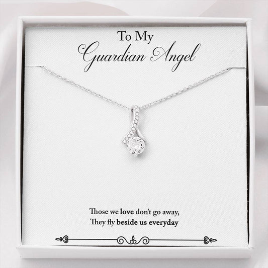 CARD#61-Guardian_angel_final_first_text 18K White Gold Plated Ribbon Love Necklace made with  Crystals Elsy Style Jewelry