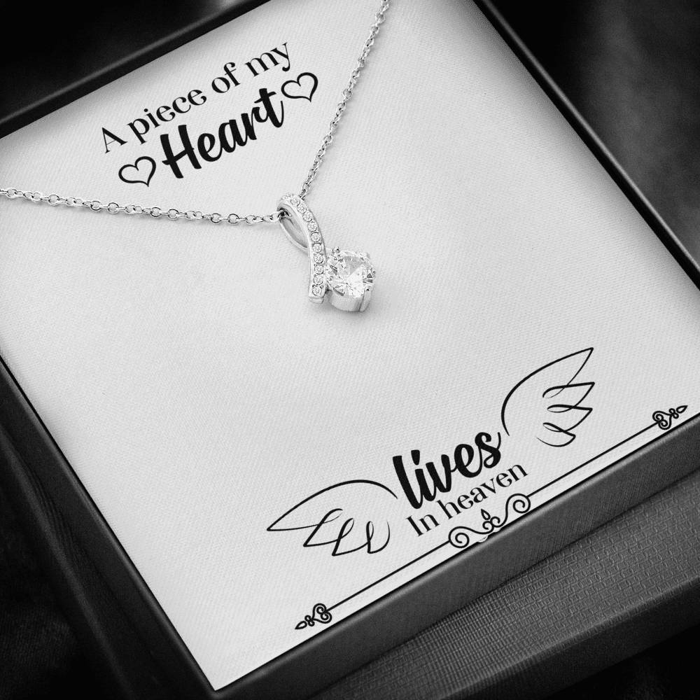 CARD#62-A_piece_of_my_heart_text 18K White Gold Plated Ribbon Love Necklace made with  Crystals Elsy Style Jewelry