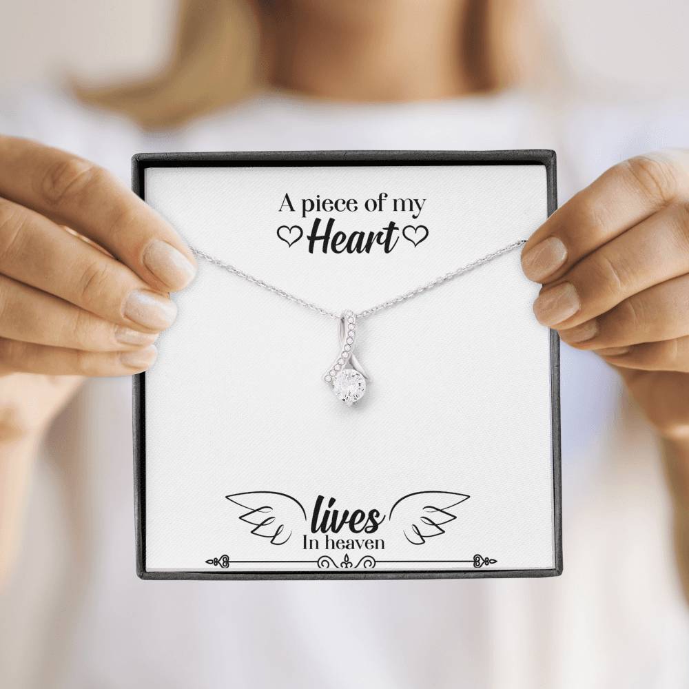 CARD#62-A_piece_of_my_heart_text 18K White Gold Plated Ribbon Love Necklace made with  Crystals Elsy Style Jewelry