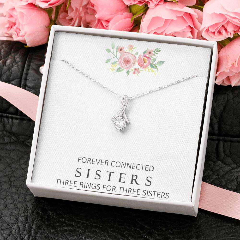 CARD#7-forever-connected-sisters 18K White Gold Plated Ribbon Love Necklace made with  Crystals Elsy Style Jewelry