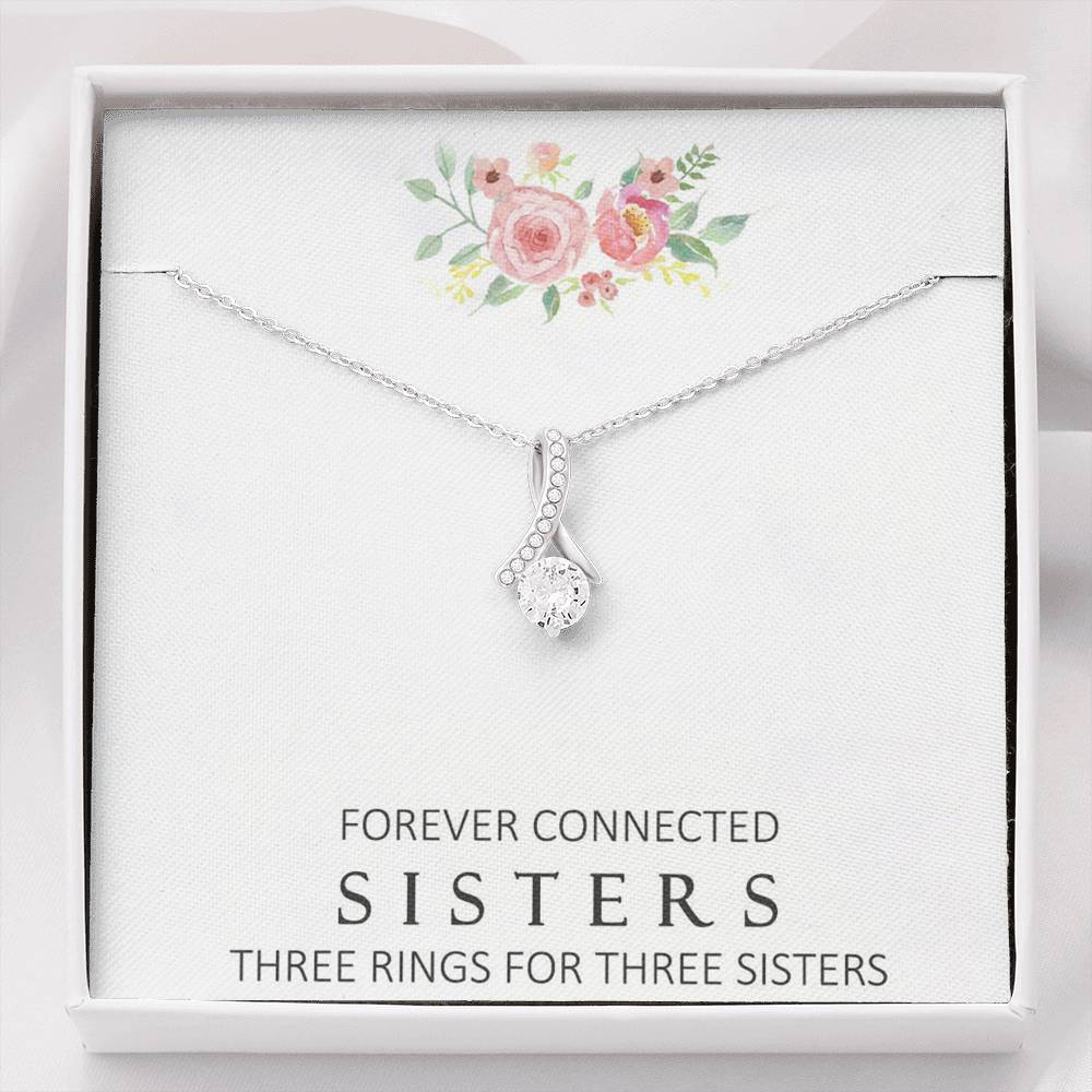 CARD#7-forever-connected-sisters 18K White Gold Plated Ribbon Love Necklace made with  Crystals Elsy Style Jewelry