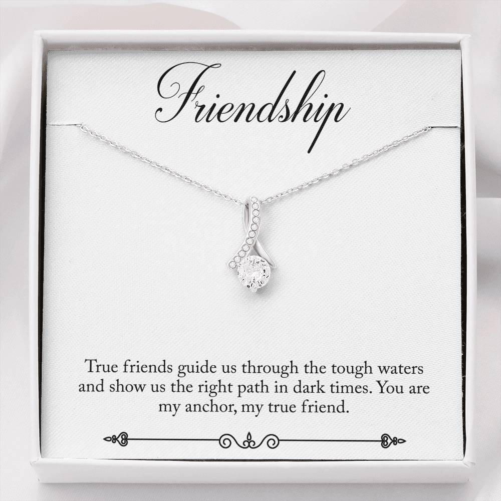 CARD#70-Friendship 18K White Gold Plated Ribbon Love Necklace made with  Crystals Elsy Style Jewelry