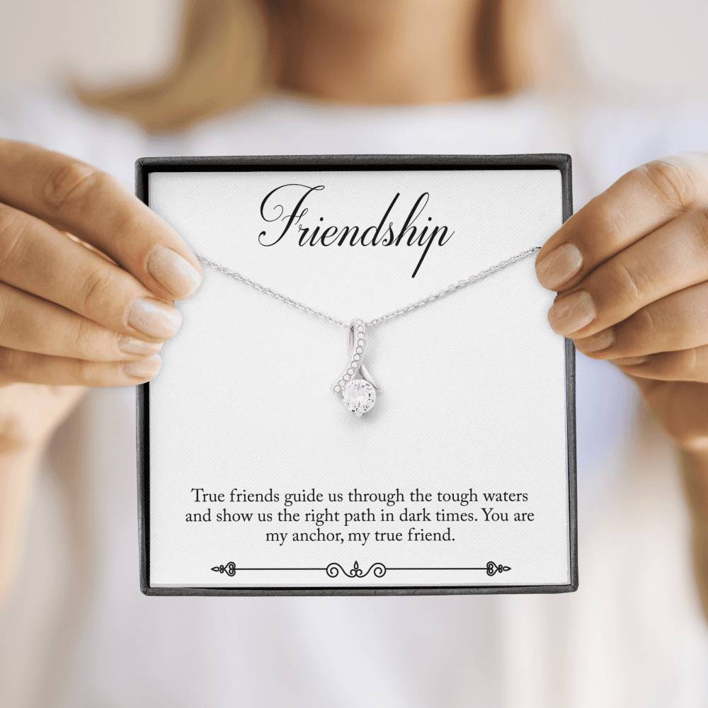 CARD#70-Friendship 18K White Gold Plated Ribbon Love Necklace made with  Crystals Elsy Style Jewelry