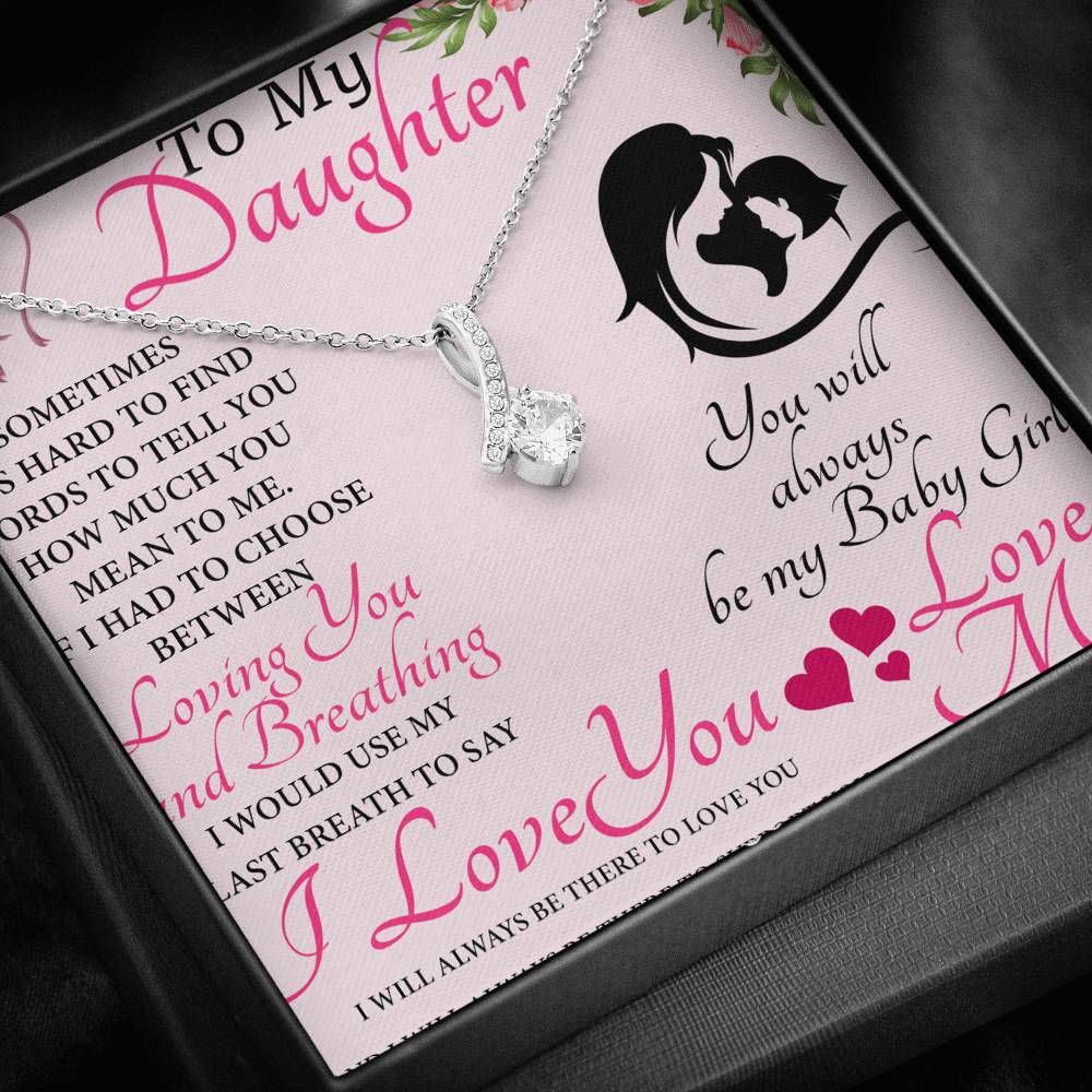 CARD#9-to-my-daughter 18K White Gold Plated Ribbon Love Necklace made with  Crystals Elsy Style Jewelry