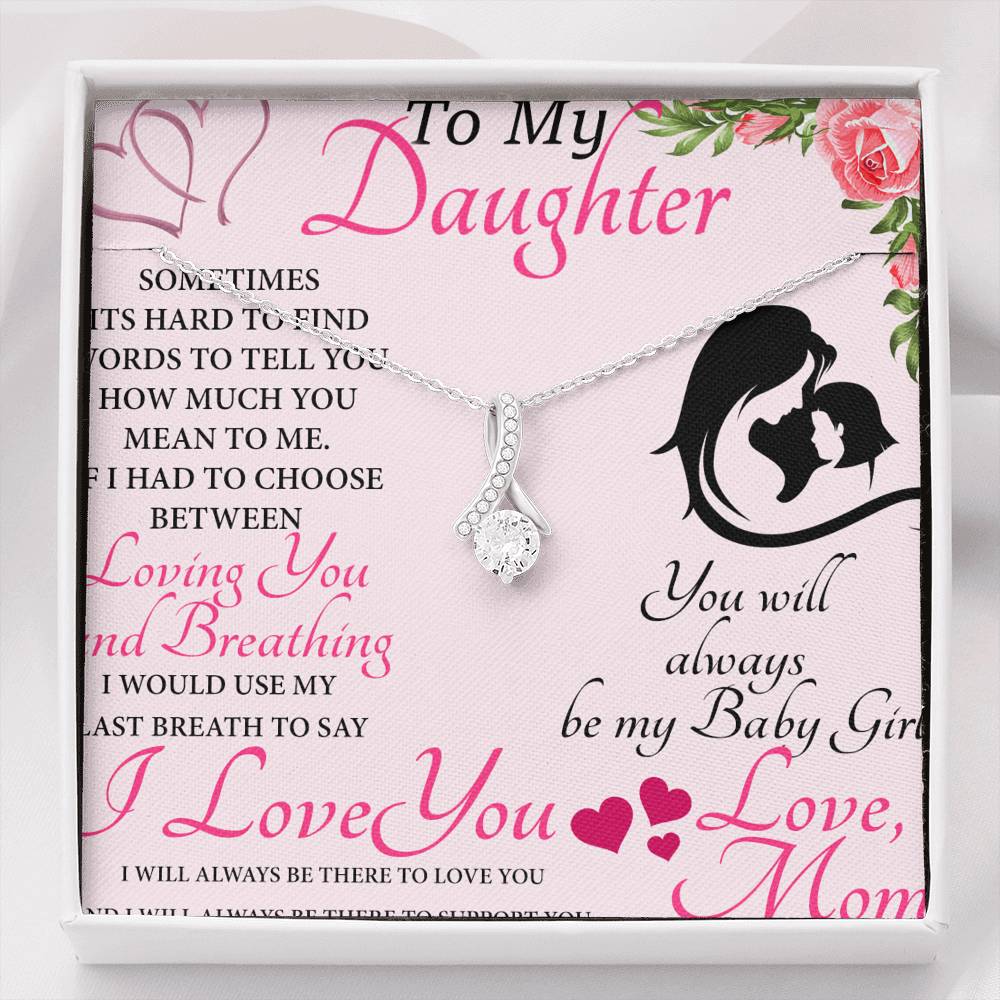 CARD#9-to-my-daughter 18K White Gold Plated Ribbon Love Necklace made with  Crystals Elsy Style Jewelry