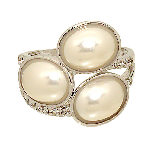 Cabochon Faux Pearl and Cubic Zirconia Wrap Silvertone Ring Elsy Style Ring