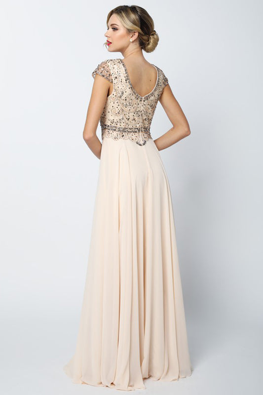 Cap Sleeves Embellished Bodice Long Mother Of The Bride Dress JT657 Elsy Style Mother of the Bride Dress