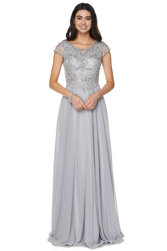 Cap Sleeves Embellished Bodice Long Mother Of The Bride Dress JT657 Elsy Style Mother of the Bride Dress