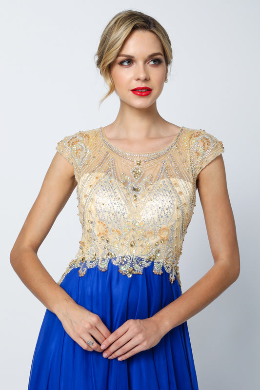 Cap Sleeves Front Beading Long Prom & Mother Of The Bride Dress JT636 Elsy Style Mother of the Bride Dress