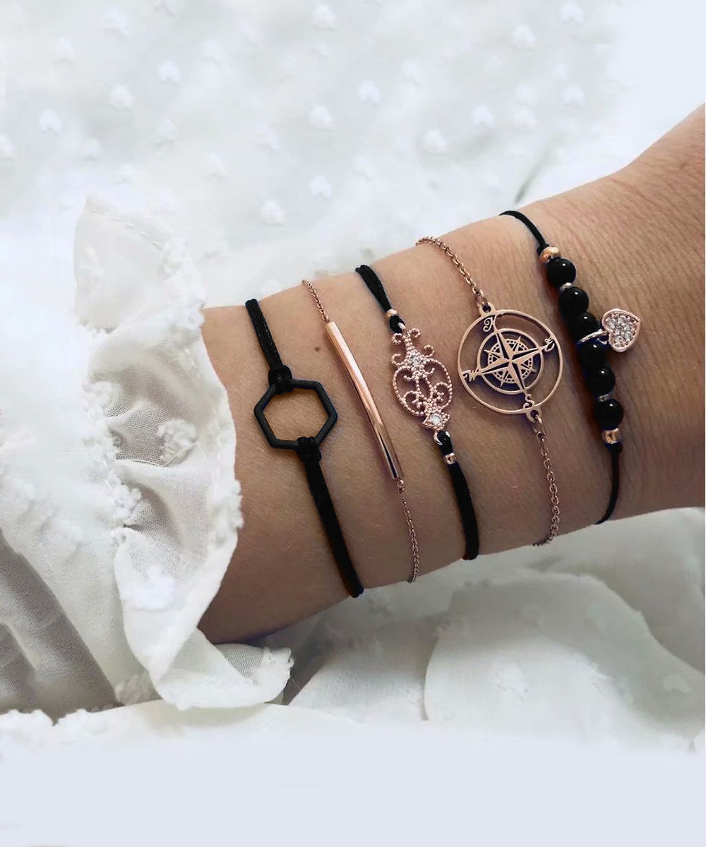 Celestial Marble Crystals and Gemstone 5 Piece Bracelet Set - 25+ Styles Available Elsy Style Bracelet