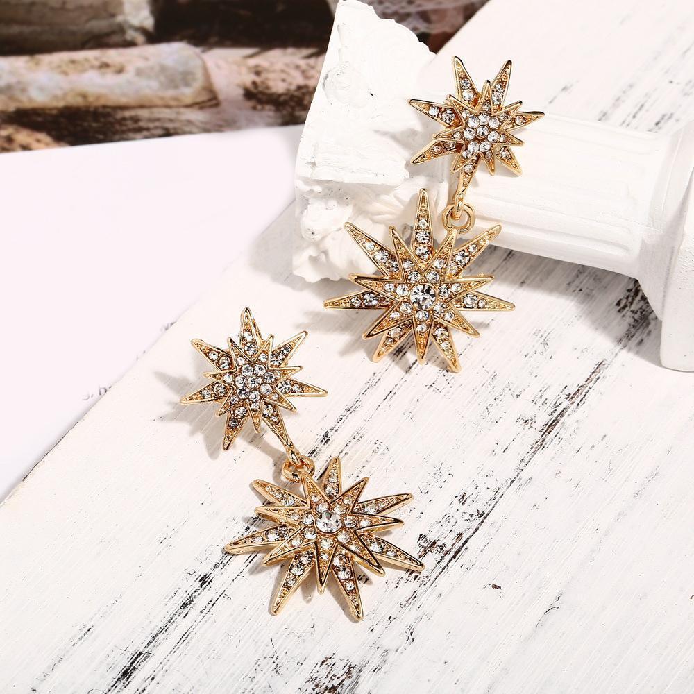 Celestial Star Drop Earring With Gemstone  Crystals 18K Gold Plated Earring ITALY Design Elsy Style Earring