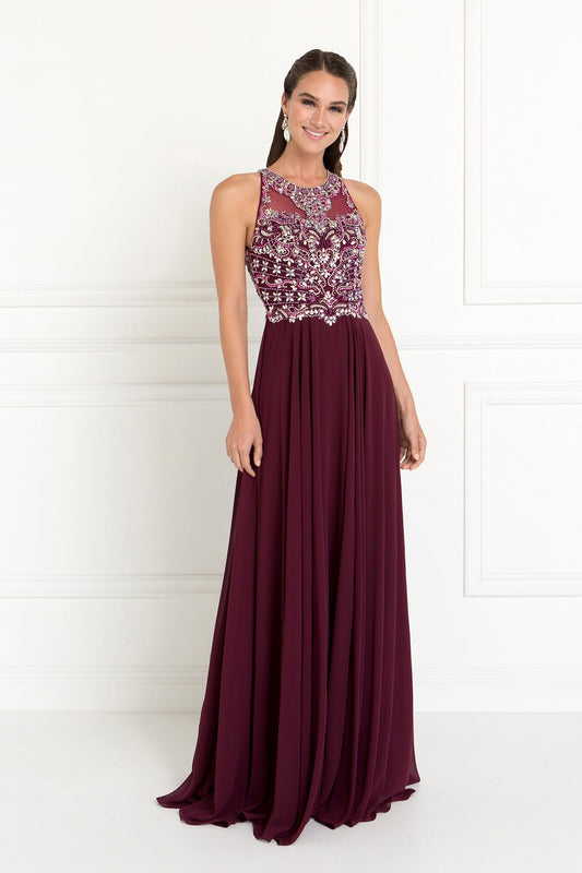 Chiffon A-Line Long Dress with Beads and Jewels Embellished GLGL1564 Elsy Style PROM