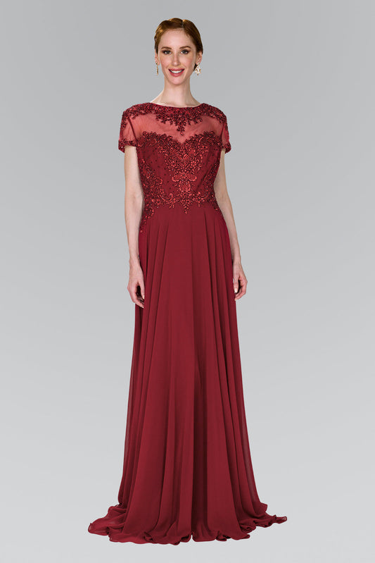 Chiffon A-Line Long Dress with Embroidery and Beads GLGL2406 Elsy Style MOTHER OF BRIDE