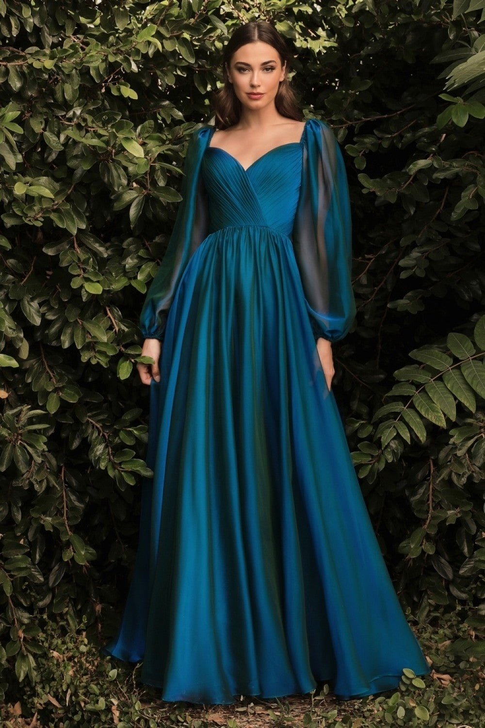 Chiffon A-line Prom & Evening Dress Long Sheer Sleeves Closed Shoulders Bodice On or Off Shoulder Neckline CDCD243 Elsy Style Prom Dress