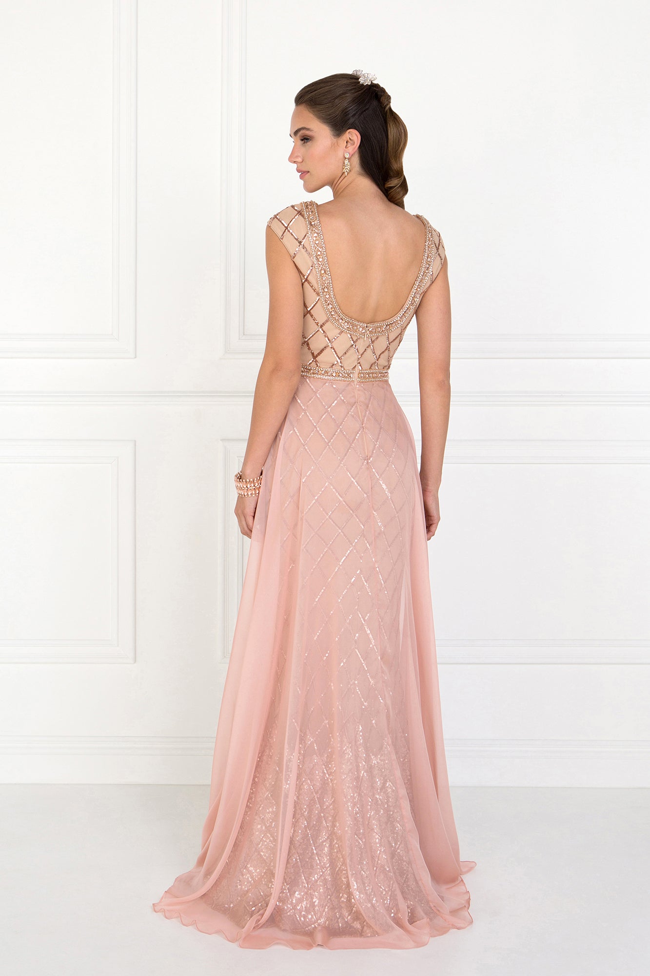 Chiffon Empire Long Dress with Jewels and Chiffon Overlay GLGL1577 Elsy Style PROM