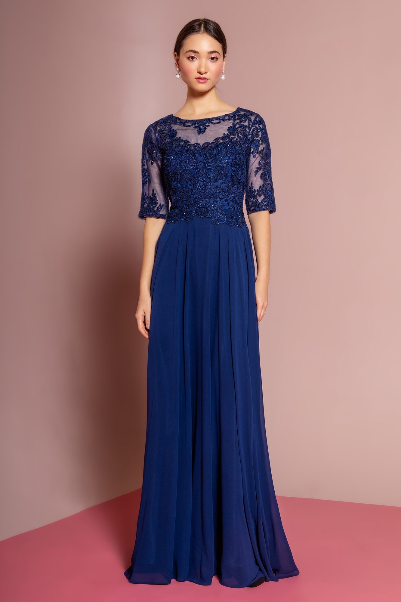 Chiffon Jewel Embroided Long Dress GLGL2681 Elsy Style MOTHER OF BRIDE