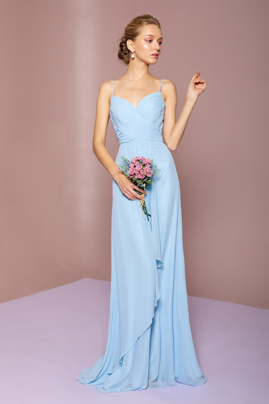 Chiffon Ruched Jewel Straps Long Dress GLGL2666 Elsy Style PROM