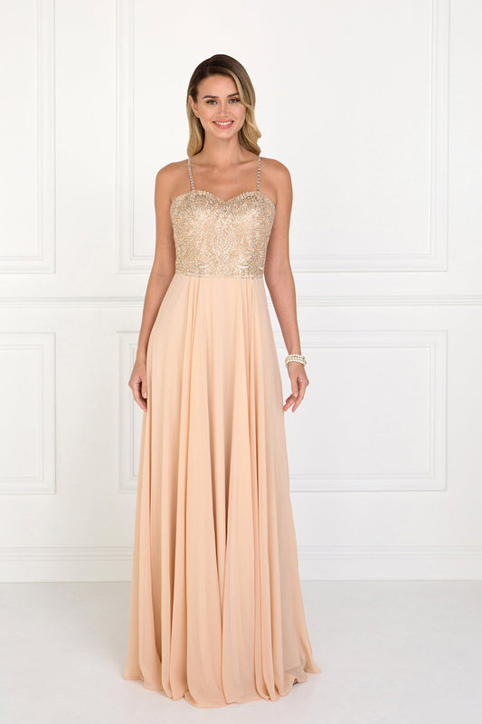 Chiffon Sweetheart A-Ling Long Dress with Jewels Embellished GLGL1571 Elsy Style PROM