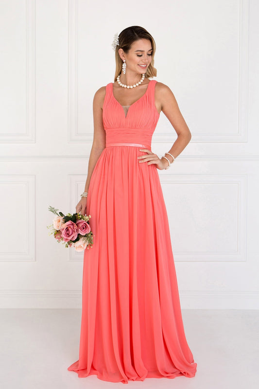 Chiffon Wide V-Neck A-Line Long Dress GLGL1525 Elsy Style PROM