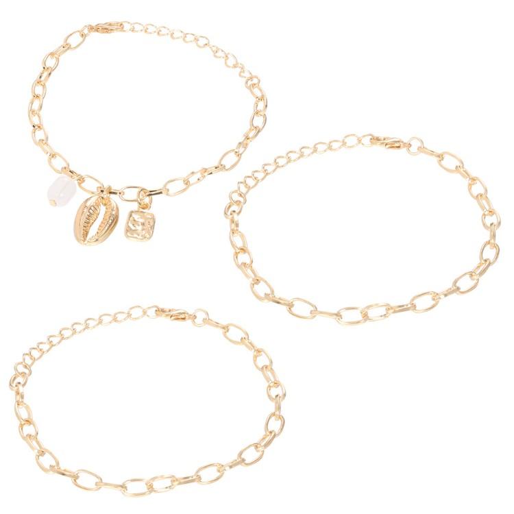 Chunky Sea Shell Pendants 3 Piece Bracelet in 14K Gold Plating Elsy Style Bracelet