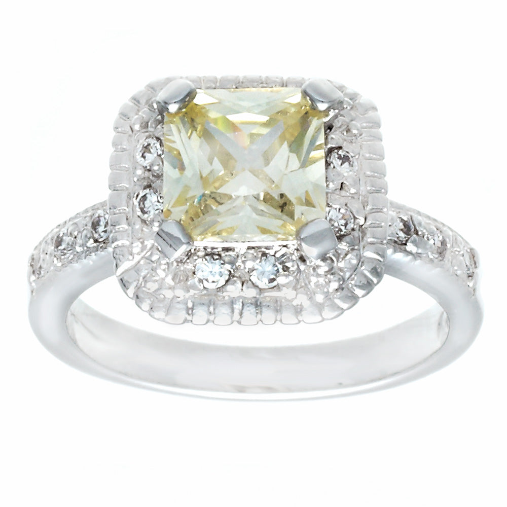 Classic Engagement Pale Yellow Princess Cut Ring Elsy Style Ring